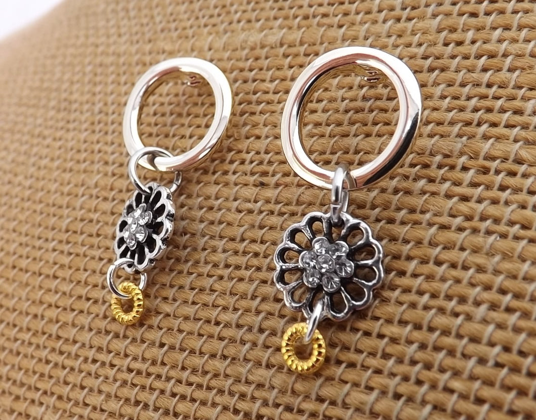 Gold & Silver Drop Earrings on Stud Setting