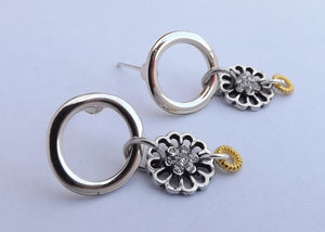 Gold & Silver Drop Earrings on Stud Setting