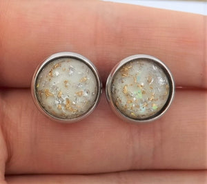 Gold, Silver & Cream Stud Earrings