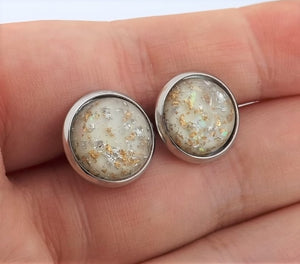 Gold, Silver & Cream Stud Earrings