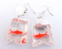 Load image into Gallery viewer, Goldfish in Water in Bag, Resin Drop Earrings
