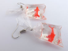 Load image into Gallery viewer, Goldfish in Water in Bag, Resin Drop Earrings
