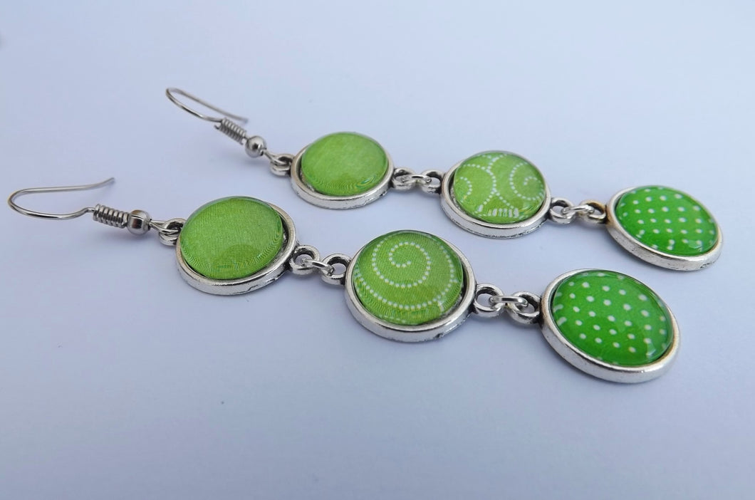 Granny Smith Green Triple Drop Dome Earrings