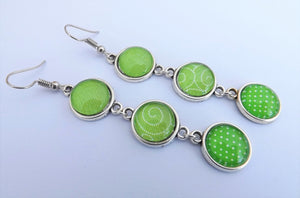 Granny Smith Green Triple Drop Dome Earrings