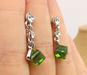 3D Cube Drop Earrings, Stud Setting (3 colour options)