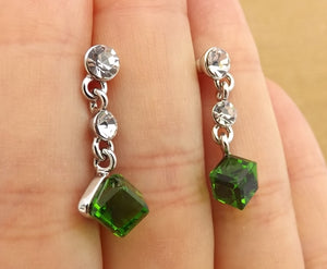 3D Cube Drop Earrings, Stud Setting (3 colour options)