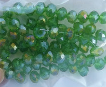 Load image into Gallery viewer, 6x8mm Green AB Lustre Crystal Cut Rondelle Beads
