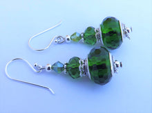 Load image into Gallery viewer, Green Faceted Acrylic Bead Earrings on Sterling Silver Hooks
