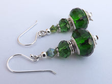 Load image into Gallery viewer, Green Faceted Acrylic Bead Earrings on Sterling Silver Hooks
