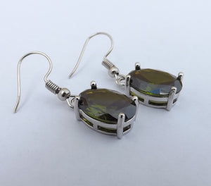 Green Faceted Crystal Oval Earrings