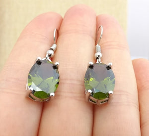 Green Faceted Crystal Oval Earrings