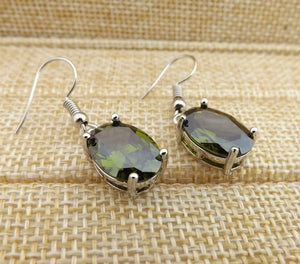 Green Faceted Crystal Oval Earrings