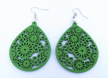 Load image into Gallery viewer, Floral Wood Drop Earrings (multiple colour options)
