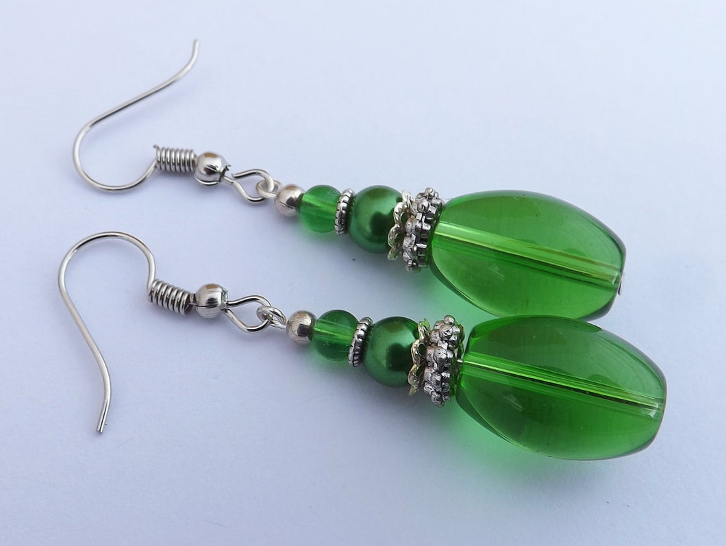 Green Glass Bead Earrings