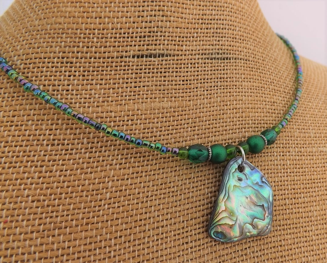 Green Handmade Paua Shell & Bead Necklace