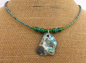 Green Handmade Paua Shell & Bead Necklace