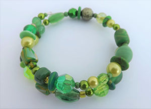 Green Mix Beads Memory Wire Bracelet