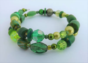 Green Mix Beads Memory Wire Bracelet