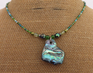 Green Paua & Bead Necklace