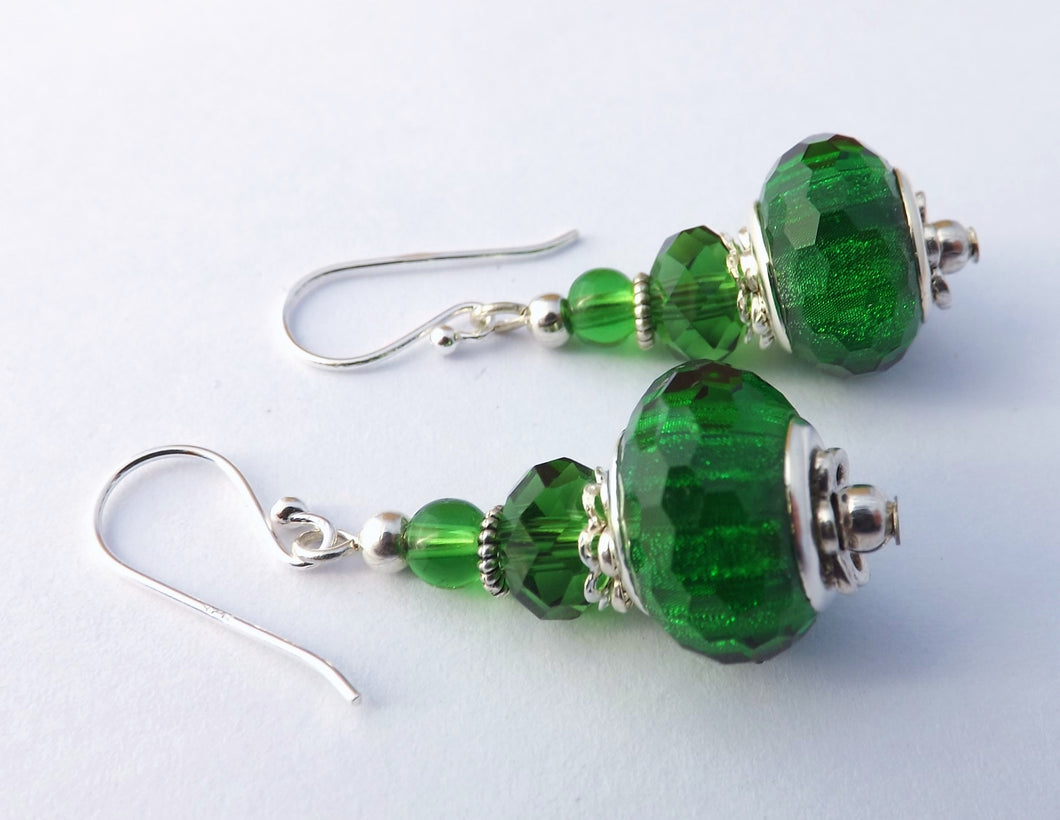 Green Sparkly Acrylic Bead Earrings