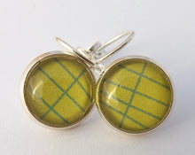 Load image into Gallery viewer, Green Striped Pattern - Bronze Tone Dome Earrings on Lever Back Hooks
