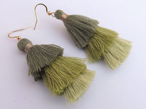 Green Triple Layered Tassel Earrings