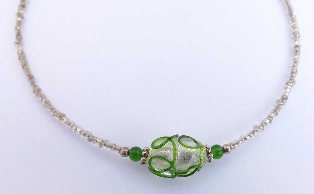 Green Twist & Silver Foil Bead Necklace