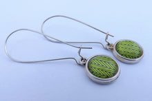 Load image into Gallery viewer, Green &amp; Black Dome Earrings on Long Silver Tone Kidney Hooks
