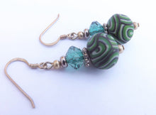 Load image into Gallery viewer, Green &amp; Black Kathryn Design Bead Earrings on Sterling Silver Hooks
