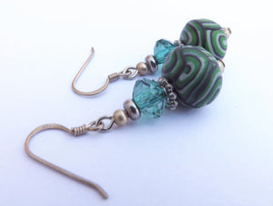 Green & Black Kathryn Design Bead Earrings on Sterling Silver Hooks