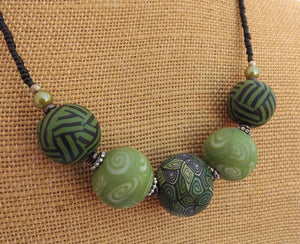 Green & Black  Kathryn Design Chunky 5 Bead Necklace