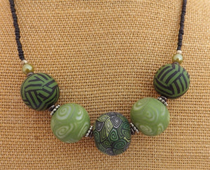 Green & Black  Kathryn Design Chunky 5 Bead Necklace