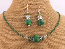 Load image into Gallery viewer, Green &amp; Black Koru Kathryn Design Handmade Beads Necklace &amp; Earrings Set
