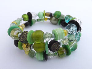 Green & Black Beads Memory Wire Bracelet