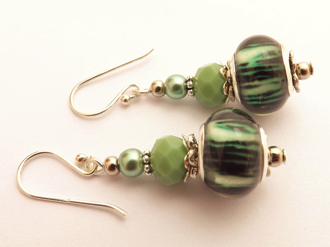 Green & Black Acrylic Bead Earrings