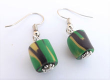 Load image into Gallery viewer, Green, Black &amp; Gold Kathryn Design Bead Drop Earrings
