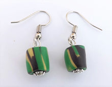 Load image into Gallery viewer, Green, Black &amp; Gold Kathryn Design Bead Drop Earrings
