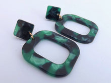 Load image into Gallery viewer, Green Large Acrylic Drop Earrings on Stud Setting
