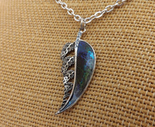 Load image into Gallery viewer, Green, Blue &amp; Silver Tone Fern Leaf Pendant Necklace

