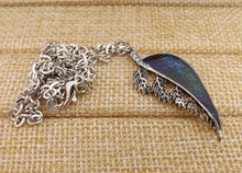 Load image into Gallery viewer, Green, Blue &amp; Silver Tone Fern Leaf Pendant Necklace
