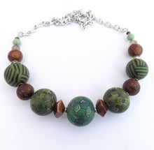 Load image into Gallery viewer, Green &amp; Brown Kathryn Design Chunky Bead Necklace with Chain
