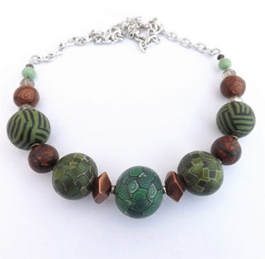 Green & Brown Kathryn Design Chunky Bead Necklace with Chain