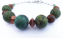 Load image into Gallery viewer, Green &amp; Brown Kathryn Design Chunky Bead Necklace with Chain
