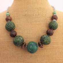 Load image into Gallery viewer, Green &amp; Brown Kathryn Design Chunky Bead Necklace with Chain
