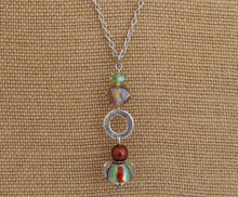 Load image into Gallery viewer, Green, Brown &amp; Silver Long Art Glass Bead Pendant
