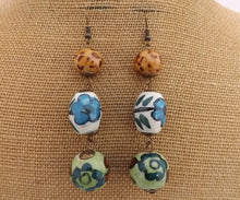 Load image into Gallery viewer, Green, Brown, White &amp; Blue Ceramic Beads Drop Earrings
