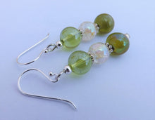 Load image into Gallery viewer, Green &amp; Clear Glass Bead Earrings
