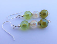 Load image into Gallery viewer, Green &amp; Clear Glass Bead Earrings
