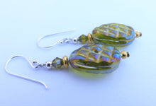 Load image into Gallery viewer, Green &amp; Gold Glass Bead Earrings
