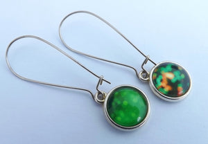 Green & Orange Double Sided Dome Earrings on Long Kidney Hooks